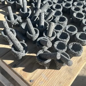 Set 12 Mini Molcajete 5CM Con Temolote Piedra Volcánica Resistente Al Fuego Directo