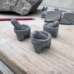 3 Mini-Molcajete 2.5CM/1” Rústicos Piedra Volcánica Con Temolote