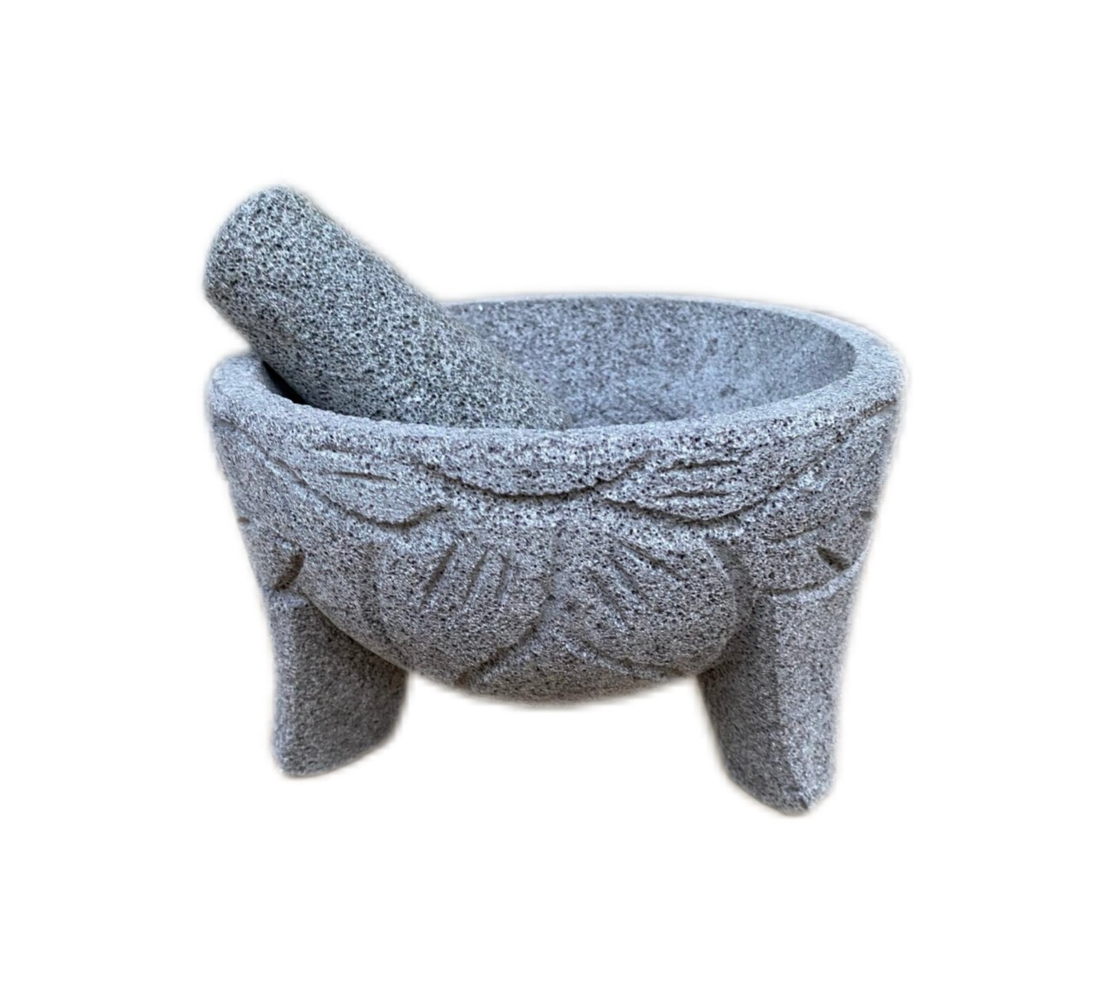 Molcajete de Piedra Volcánica Grabado – 8” / 20 cm Poro Cerrado
