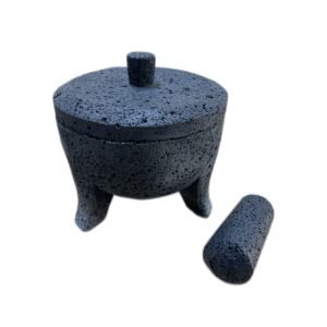 Molcajete 8”/20CM Con Tapa Piedra Negra Volcánica 850ML